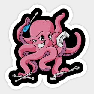 Octopus as mechanic with tool Sticker